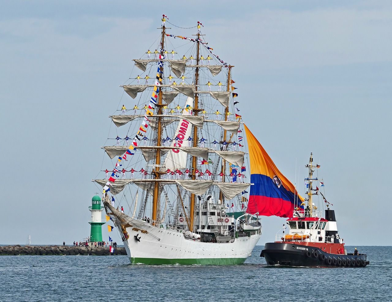 tall ship, windjammer, national flag, colombia, harbour entrance, warnemünde, rostock, hanse sail, sail training ship, team, rigging, three masted, tug, lighthouse, tall ship, colombia, colombia, colombia, colombia, colombia, rostock, rostock, lighthouse, lighthouse